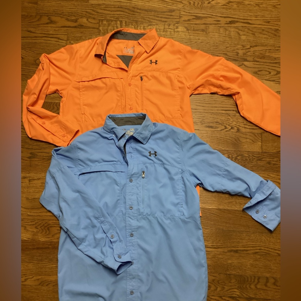 Under Armour Flats Guide outdoor shirts Orange And Dark baby blue Small - Picture 1 of 16